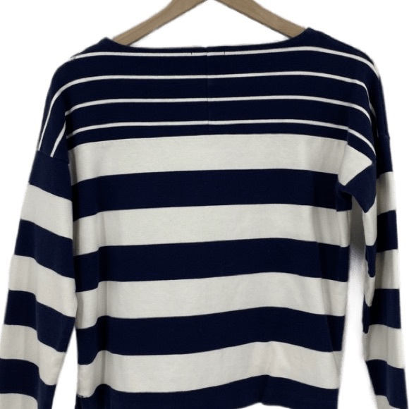Nautical Stripes Long Sleeve J Crew Boat Neck Top Navy Blue White Striped - Picture 10 of 16